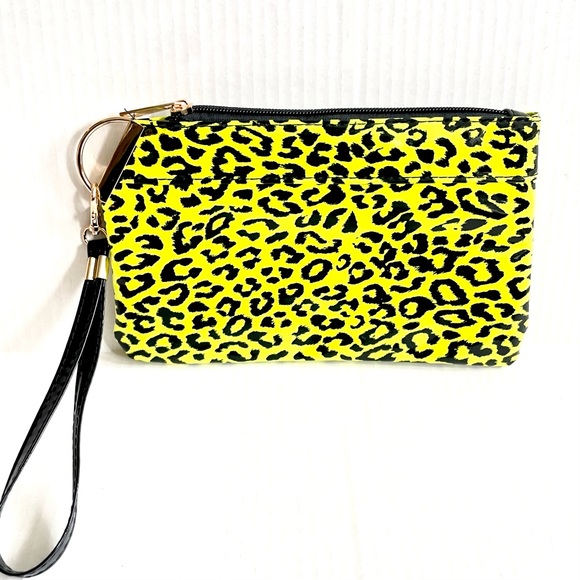 None Handbags - Neon Yellow Leopard Bag Clutch NWOT